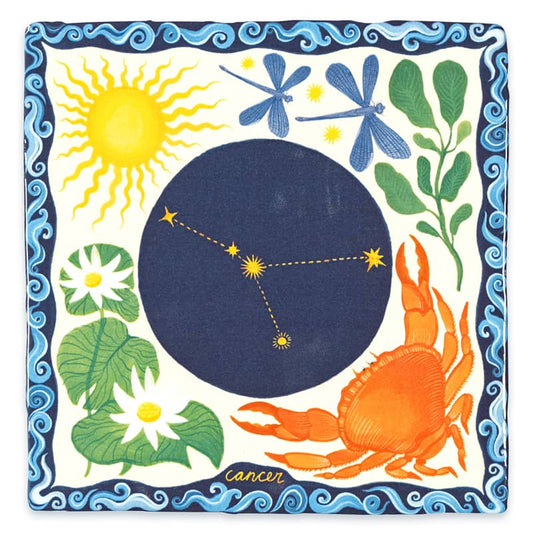 Geboortetegel kreeft met sterrenbeeld, zon, bladeren en libellen