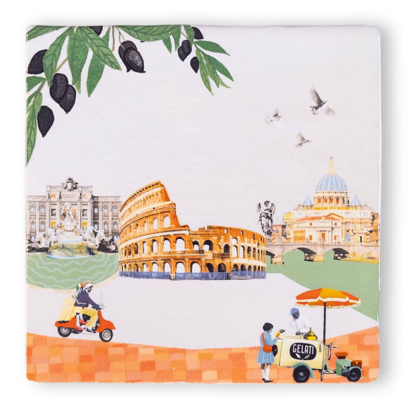Tegeltje Rome met Colosseum en Vespa in zonnig tafereel