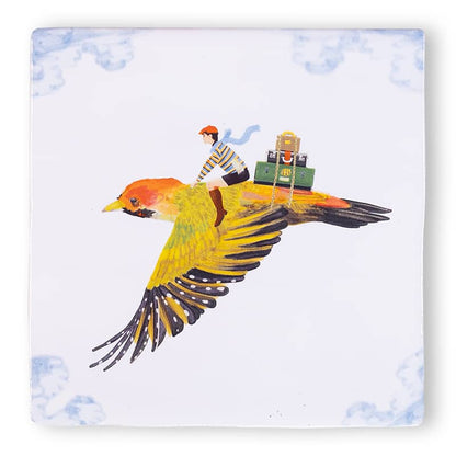 Nieuw huis cadeau tegeltje met vliegende vogel en persoon