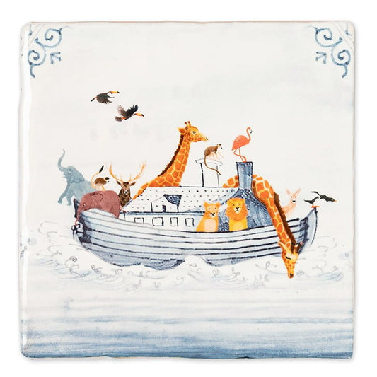 Geboortetegel Ark met dieren op zee in aquarelstijl