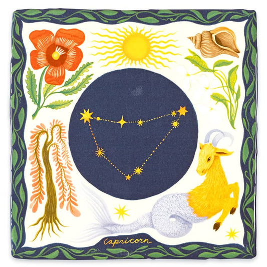 Geboortetegel sterrenbeeld Steenbok met zon, bloemen en bladeren
