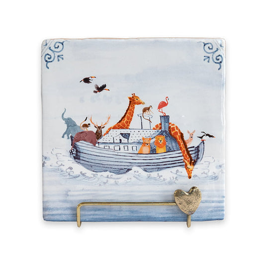 Gouden tegelhouder in hartvorm met dierenboot illustratie