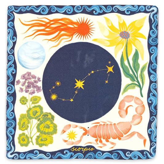 Geboortetegel sterrenbeeld Schorpioen met kleurrijke planten en patronen