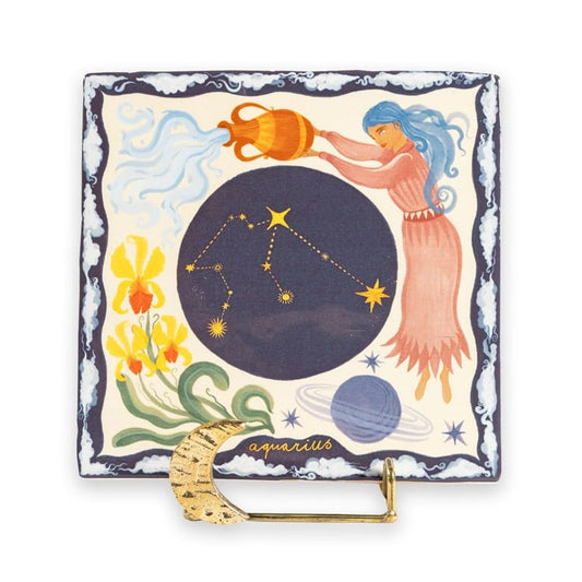Gouden tegelhouder met astrologisch ontwerp featuring sterrenbeeld Waterman