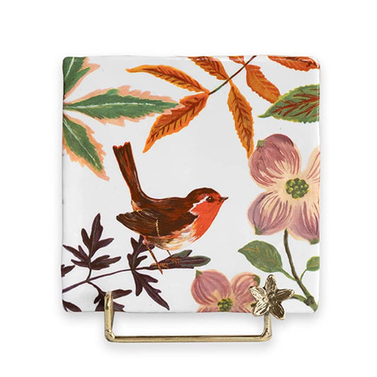 Gouden tegelhouder met bloemen en een vogel patroon