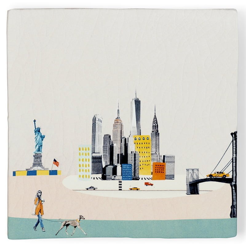 Tegeltje New York met skyline en Vrijheidsbeeld