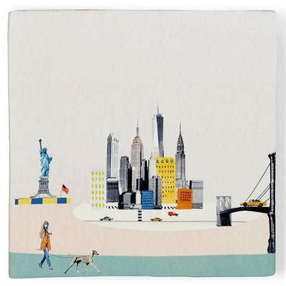 Tegeltje New York met skyline en Vrijheidsbeeld