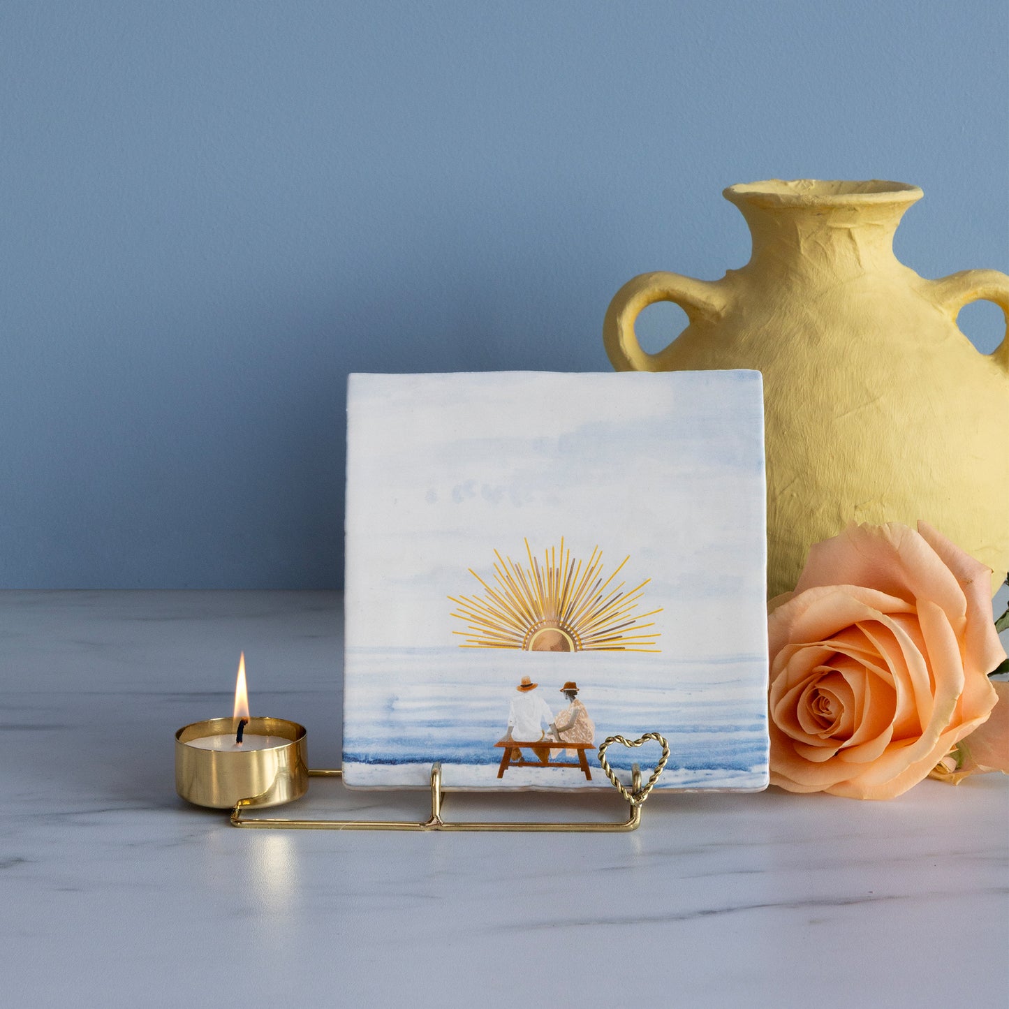 Golden Tile & Candle holder Heart