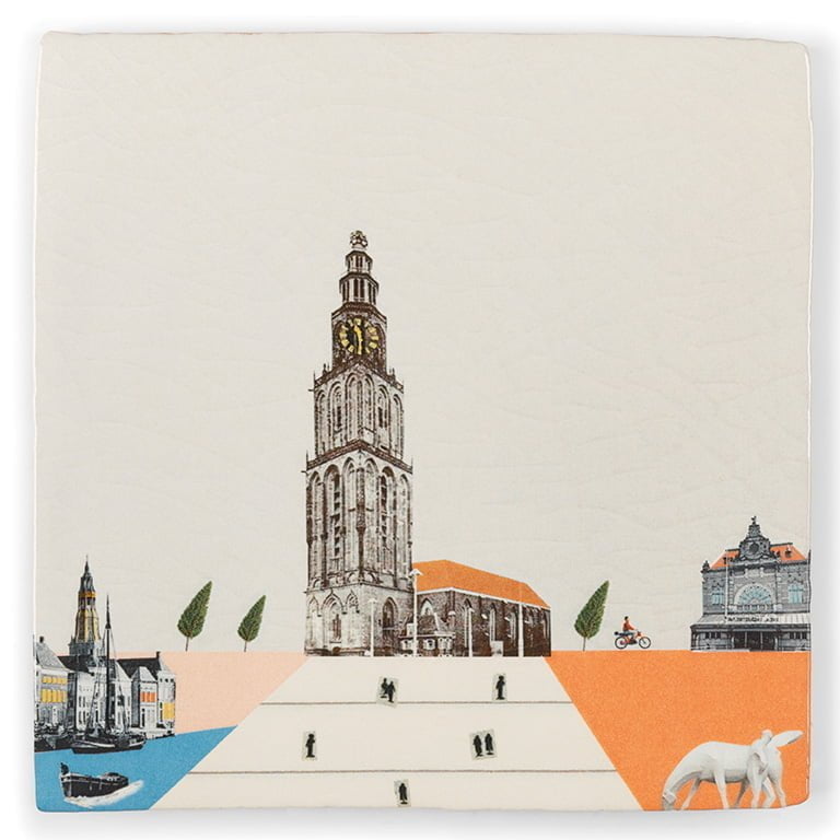 Tegeltje Groningen met Martinitoren en omliggende stadsiconen
