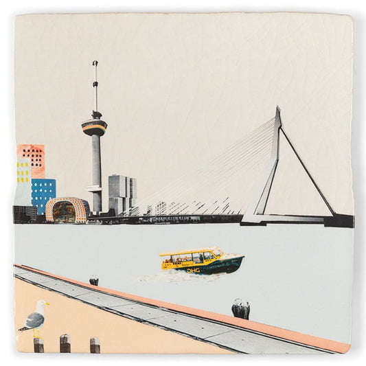 Tegeltje Rotterdam met uitzicht op Erasmusbrug en Euromast